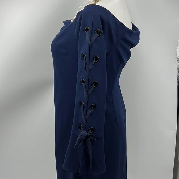 Vince Camuto navy off the shoulder arm lace up XL dress - Picture 4 of 6